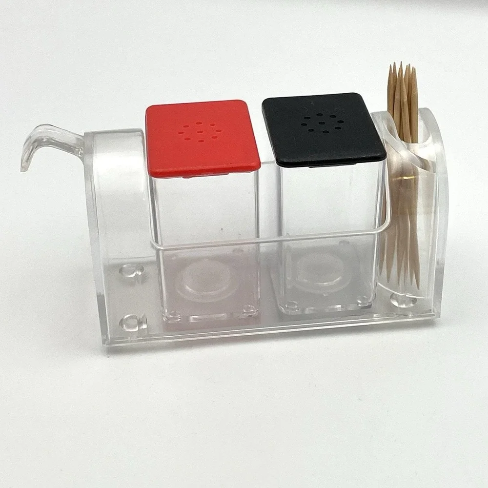 Vintage 1970s Clear‎ Plastic Mailbox Salt And Pepper Shakers Toothpick Holder